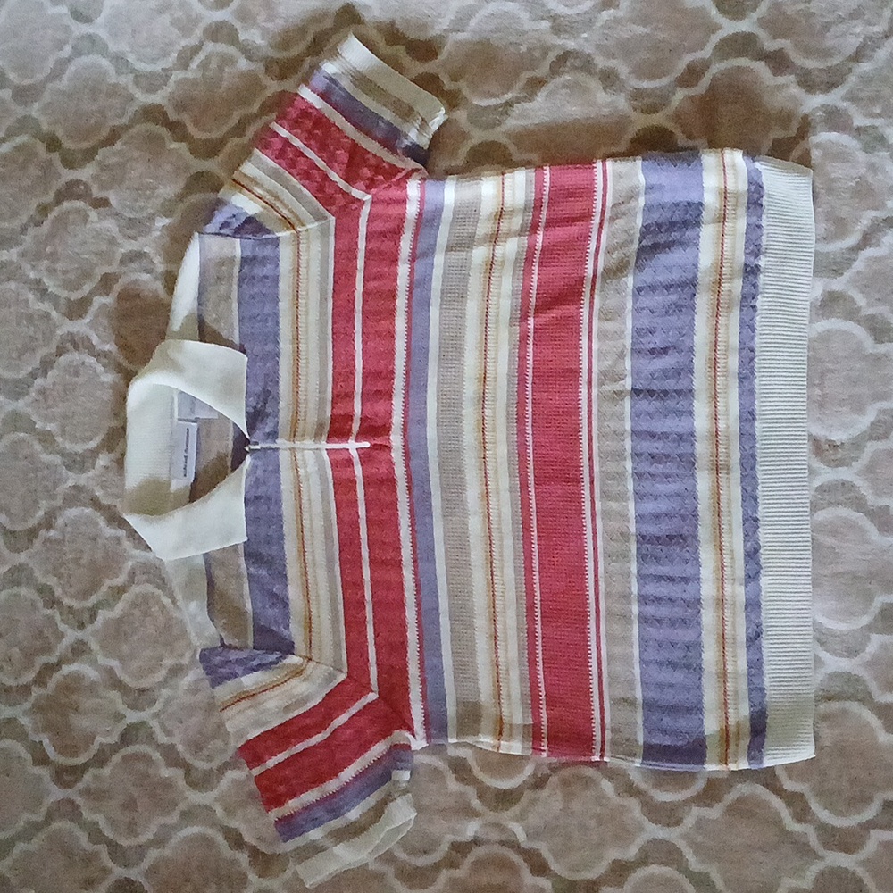 Alfred Dunner Striped Knit Short Sleeve Zippered Polo, Size L, Made In USA